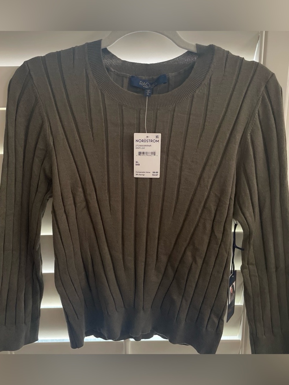 Rachel Roy Olive Ribbed Crewneck Sweater